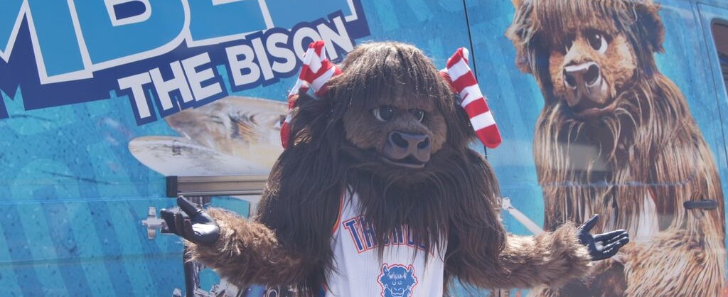 Rumble the Bison, the official mascot of the Oklahoma City Thunder, a National Basketball Association franchise based in Oklahoma City, Oklahoma.