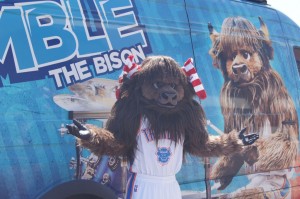 Rumble the Bison, the official mascot of the Oklahoma City Thunder, a National Basketball Association franchise based in Oklahoma City, Oklahoma.