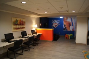 The Ronald McDonald House® at The Children’s Hospital located on the 3rd Floor of Garrison Tower, Oklahoma City Thunder playroom pictured.