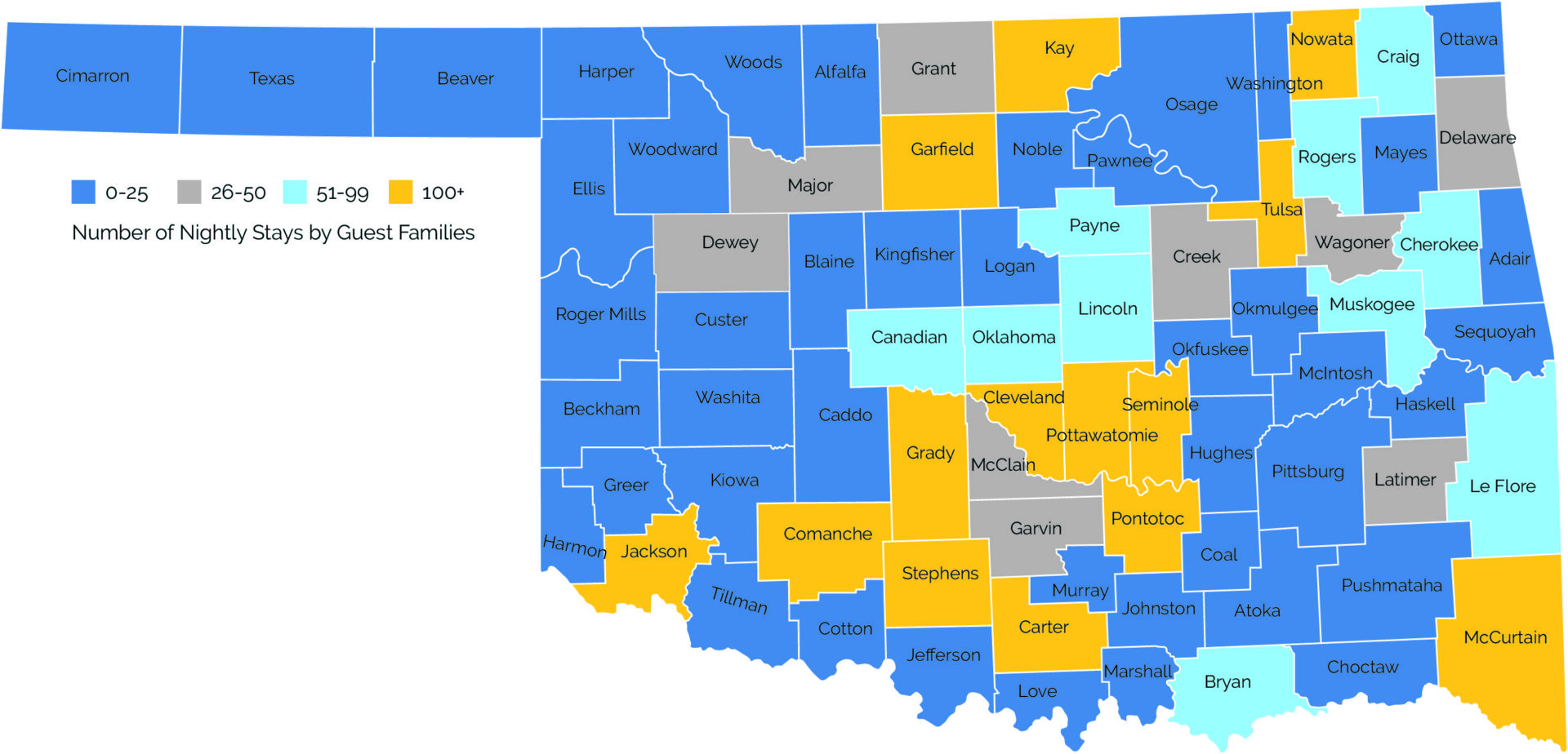 Map of Oklahoma counties served by RMHC-OKC